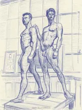 Michael & Adam - original ink figure drawing