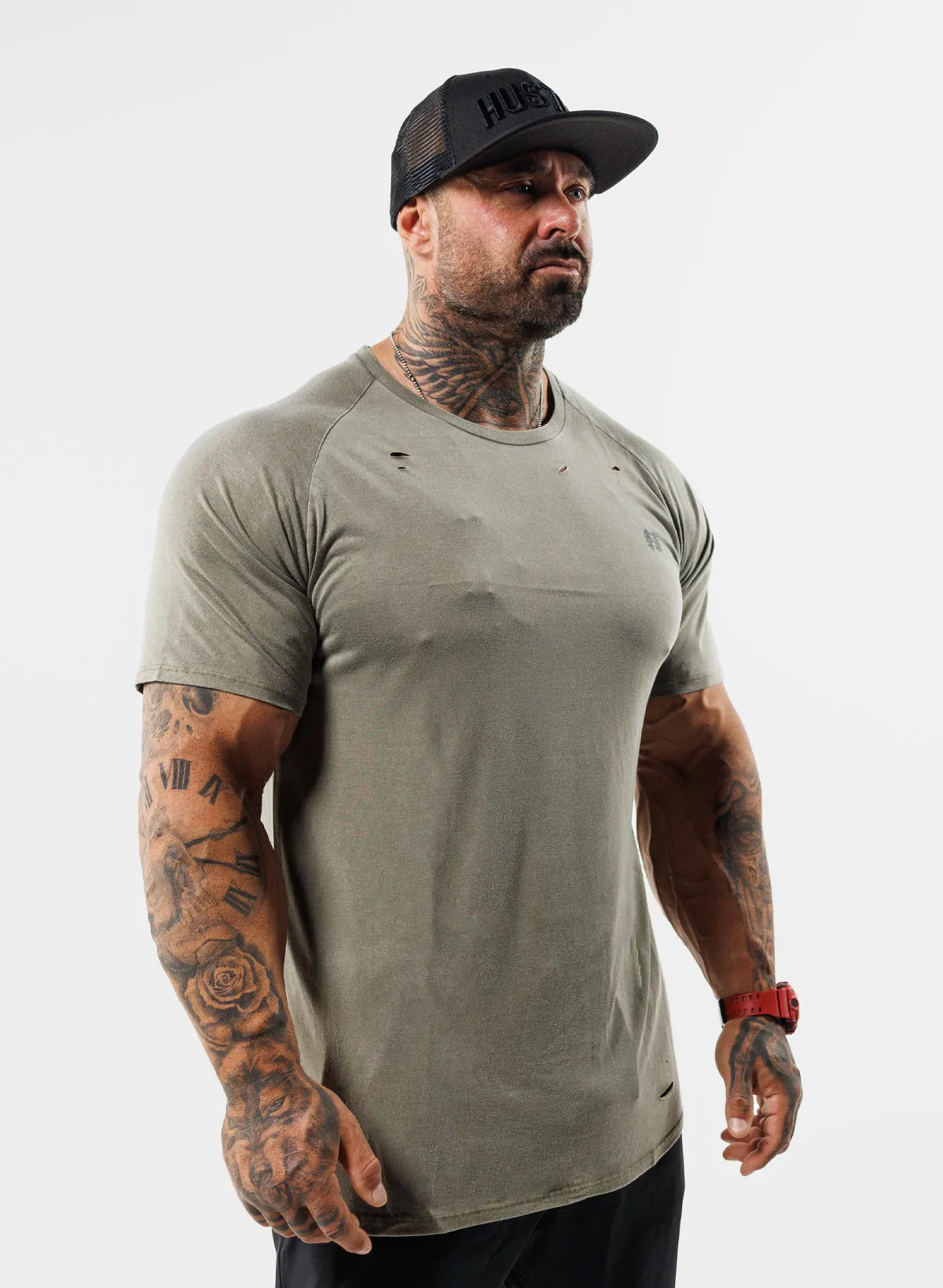 MOTO DISTRESSED TEE - OLIVE