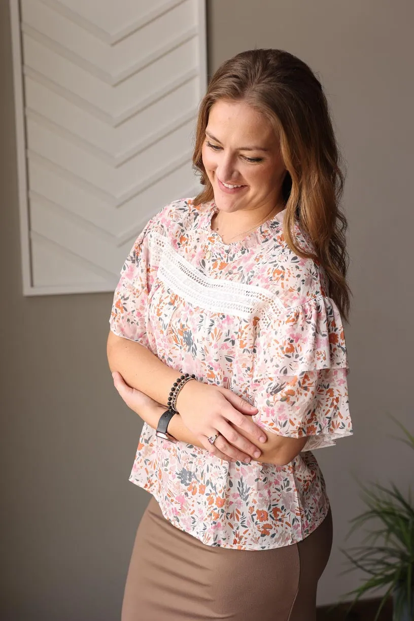 Multicolor Floral Ruffle Sleeve Top