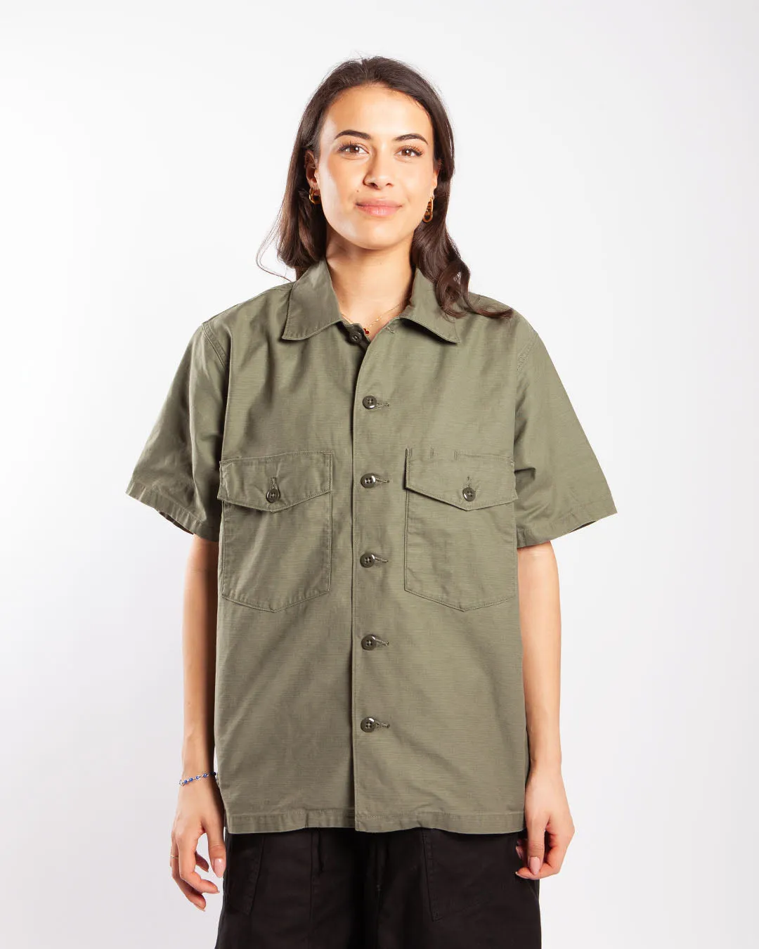 Needles S/S Fatigue Shirt - Back Sateen Olive