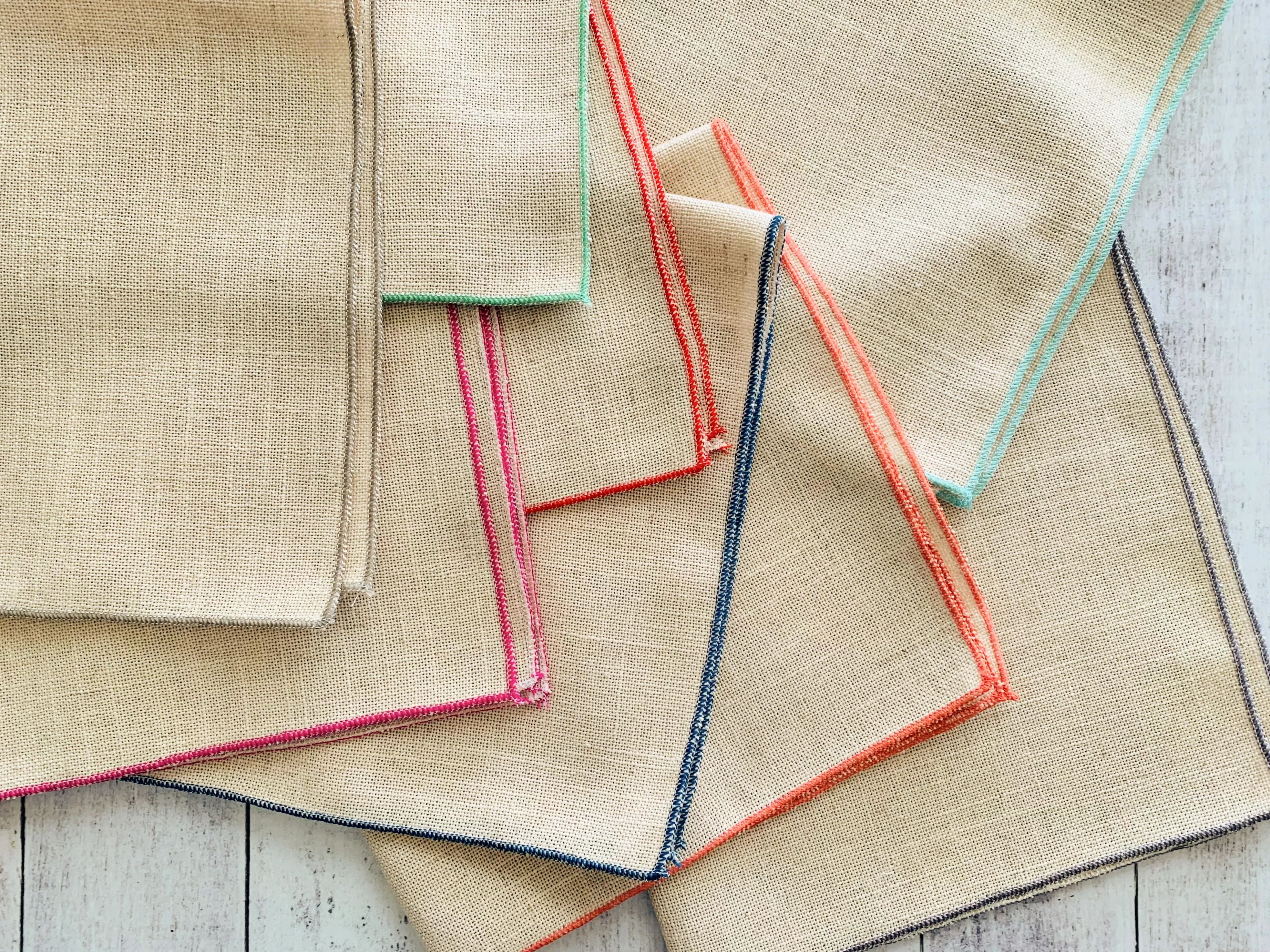 Oatmeal Linen Napkins with Color Edging, set of 8