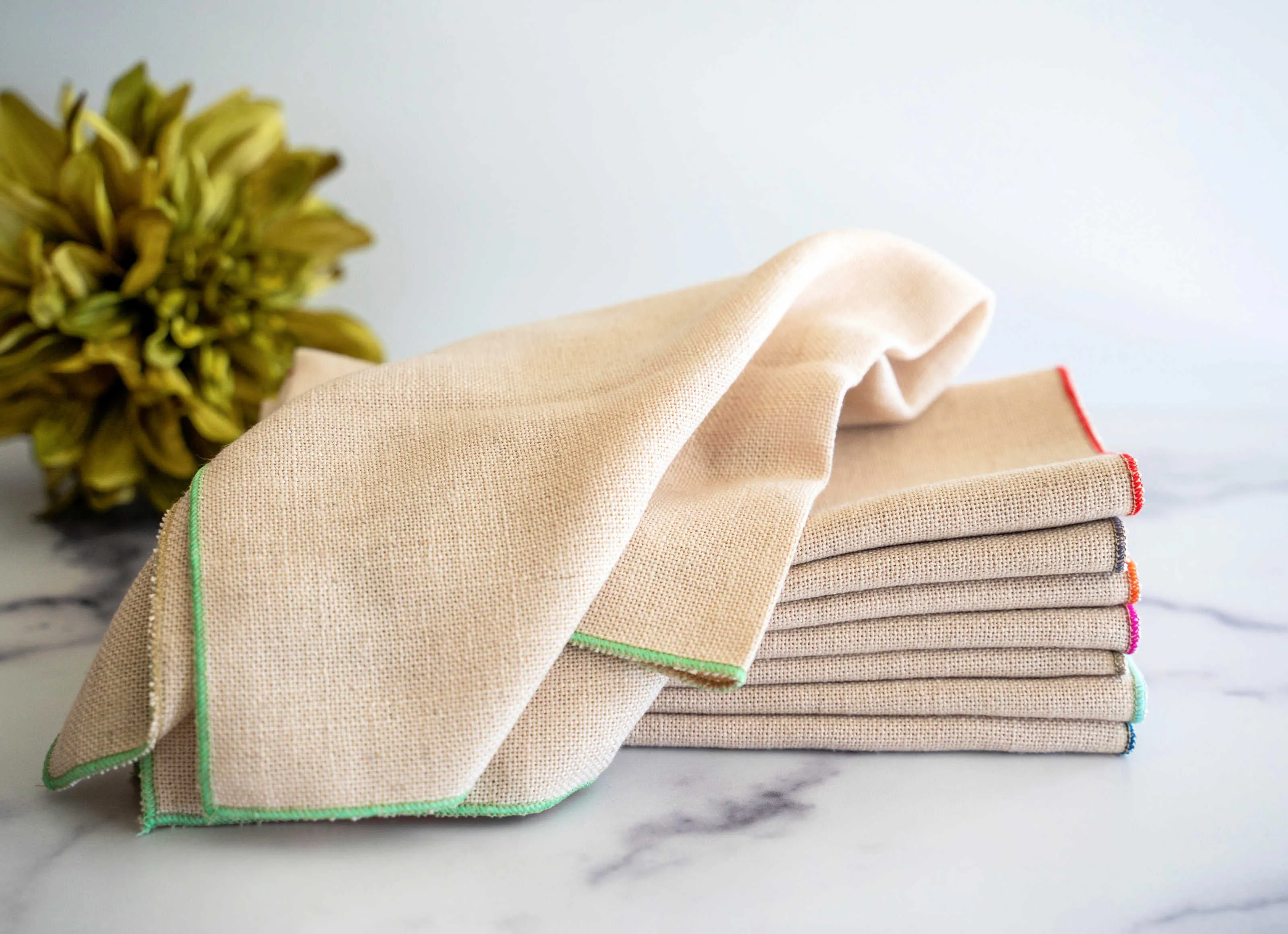 Oatmeal Linen Napkins with Color Edging, set of 8