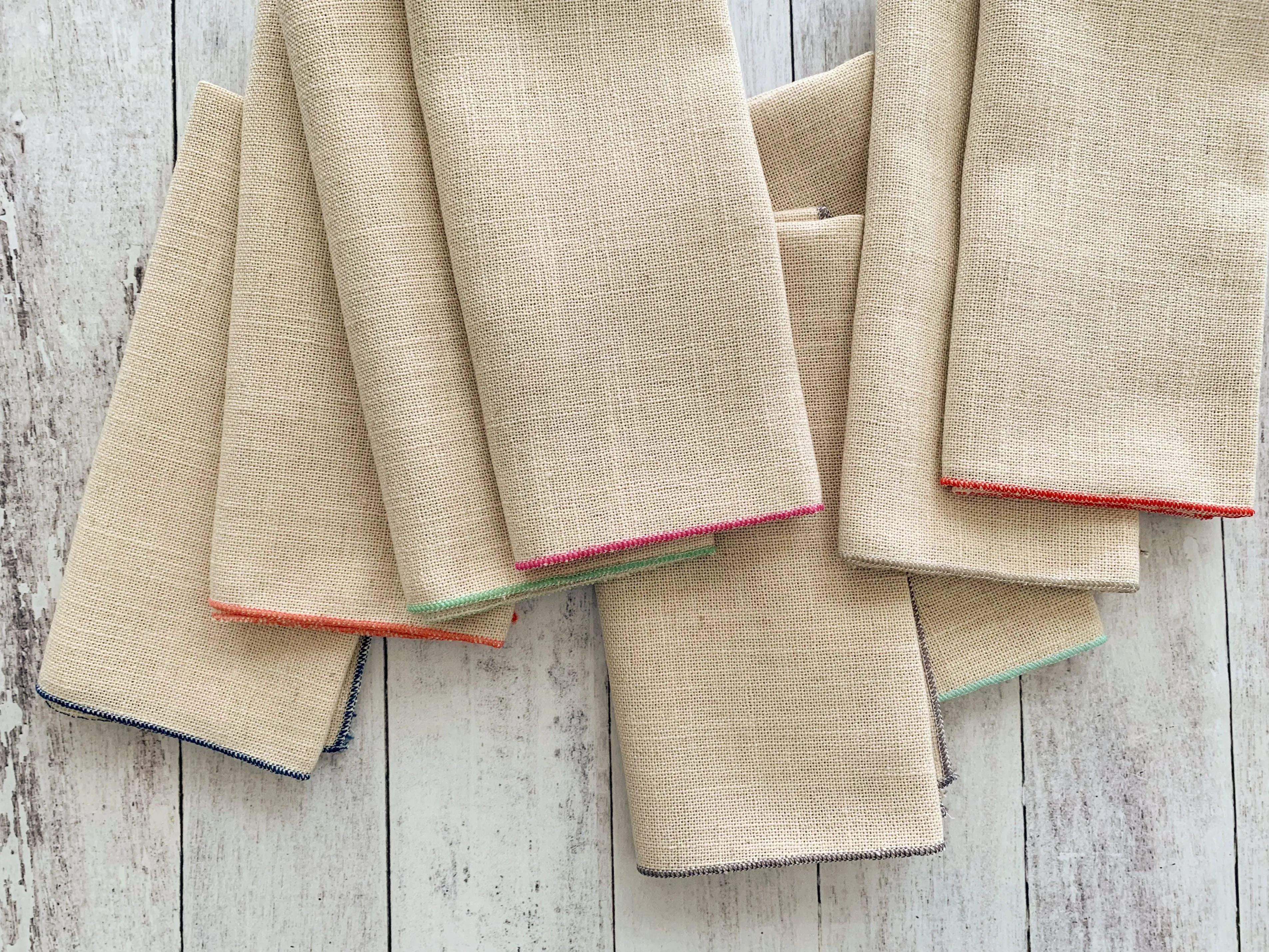 Oatmeal Linen Napkins with Color Edging, set of 8