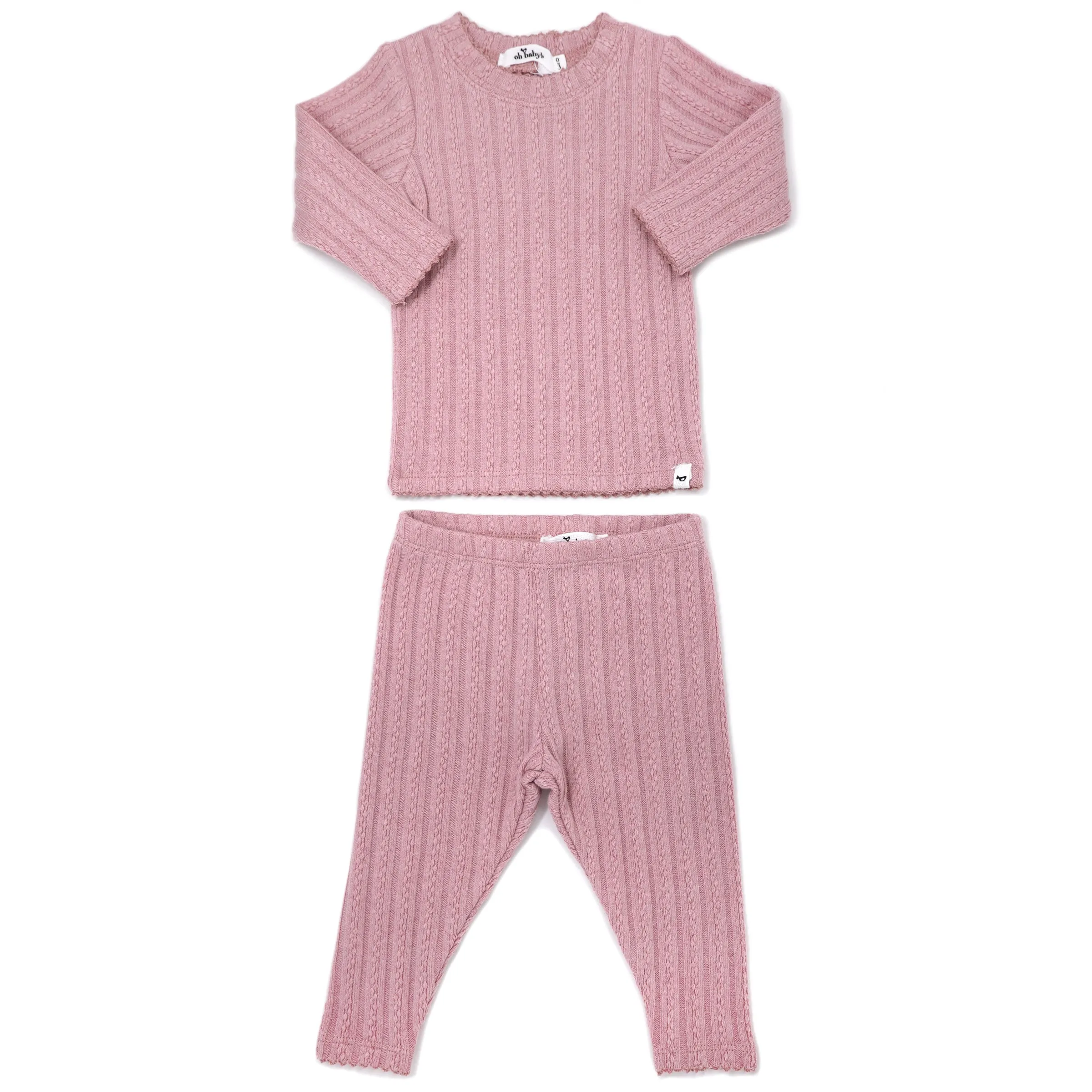 oh baby! Two Piece Set - Lettuce Edge Cable Knit - Blush