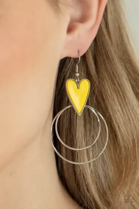 Paparazzi Earring ~ Happily Ever Hearts - Yellow