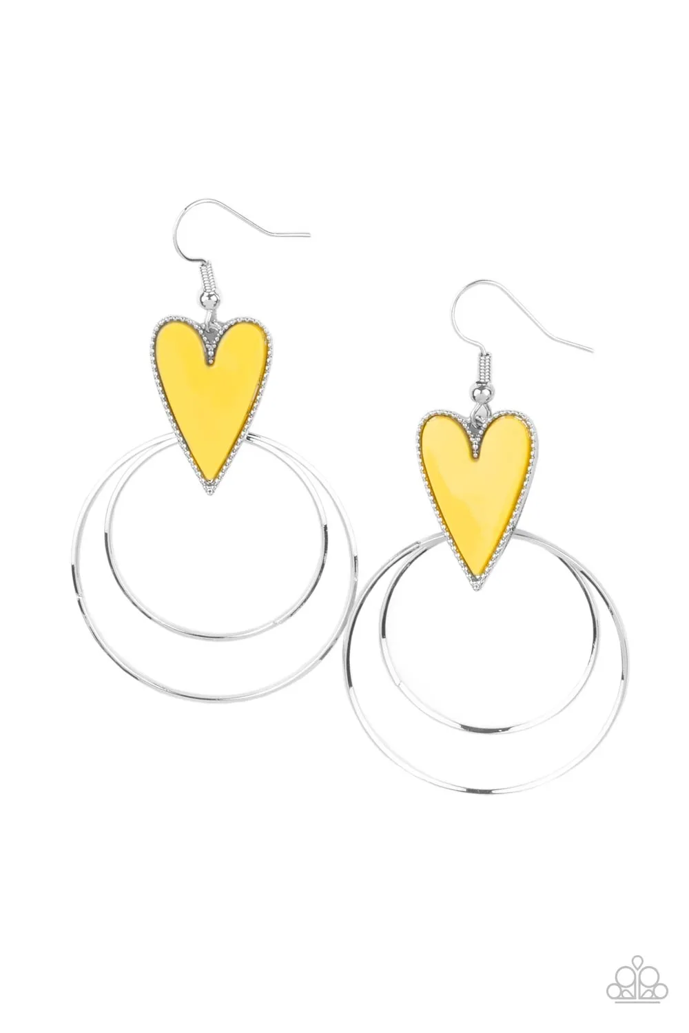 Paparazzi Earring ~ Happily Ever Hearts - Yellow