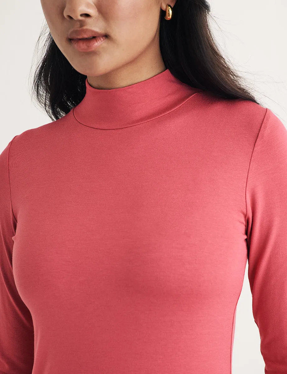 Pink Funnel Neck Long Sleeve Top