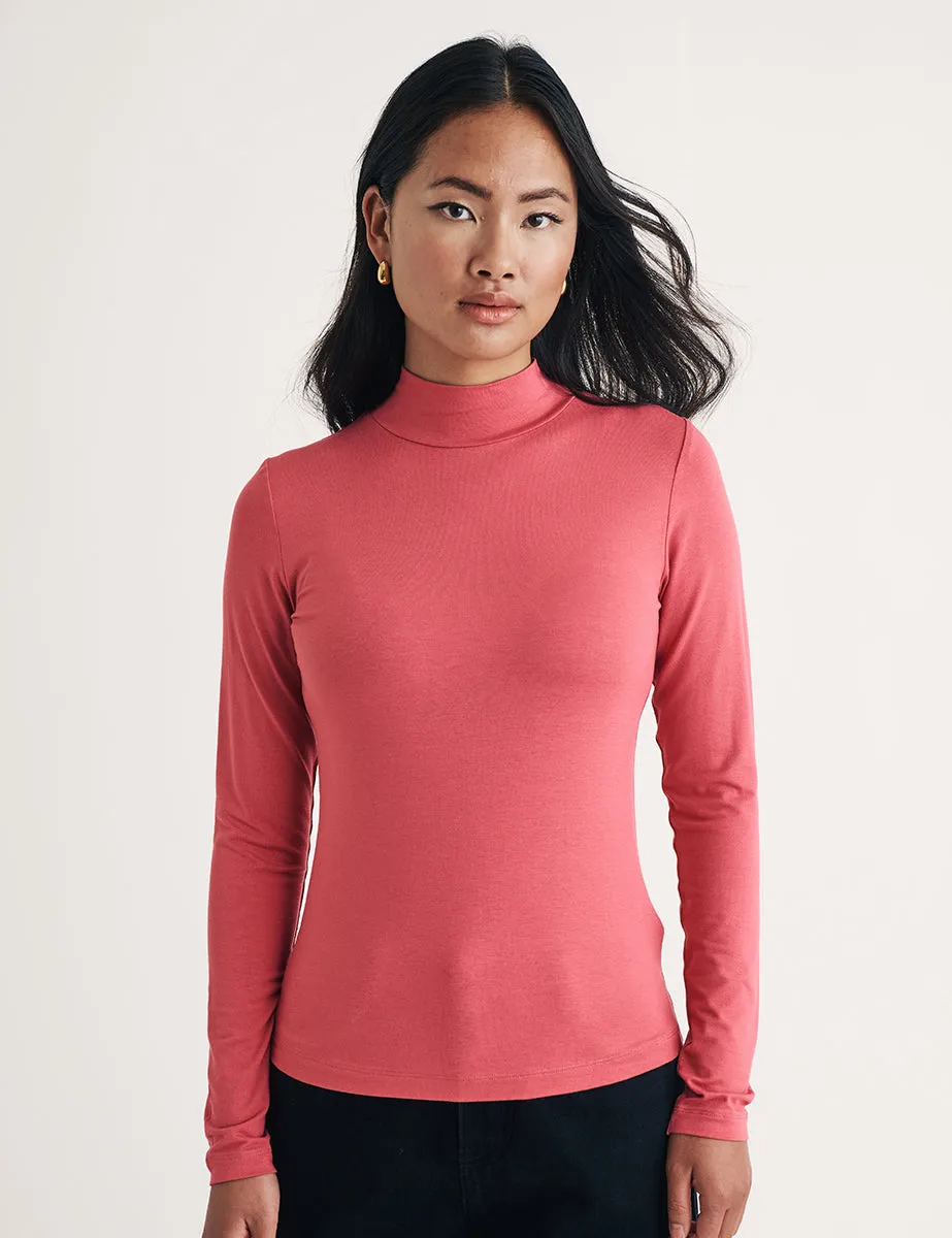 Pink Funnel Neck Long Sleeve Top