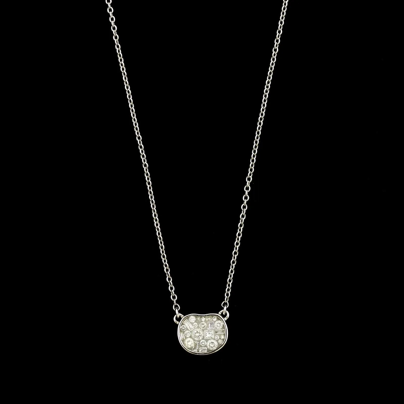 Pleve 18K White Gold Estate Diamond and Resin Mosaic Pendant