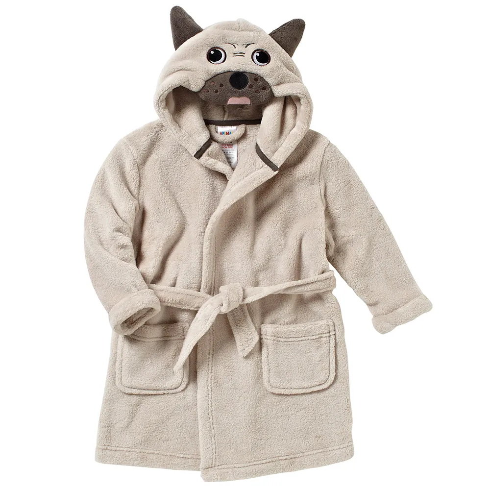 Pug Beige Brown Fleece Dressing Gown