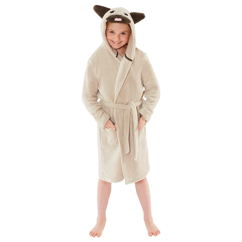 Pug Beige Brown Fleece Dressing Gown