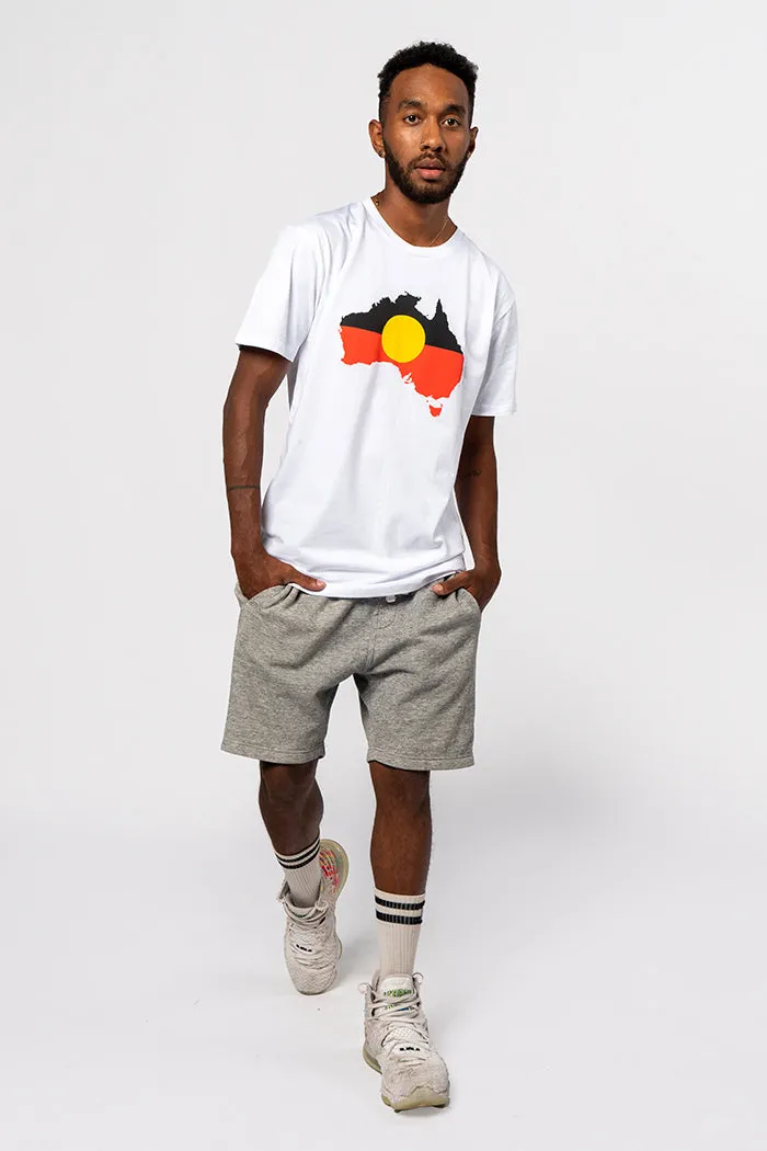 "Raise the Flag" Aboriginal Flag (Australia) White Cotton Crew Neck Unisex T-Shirt