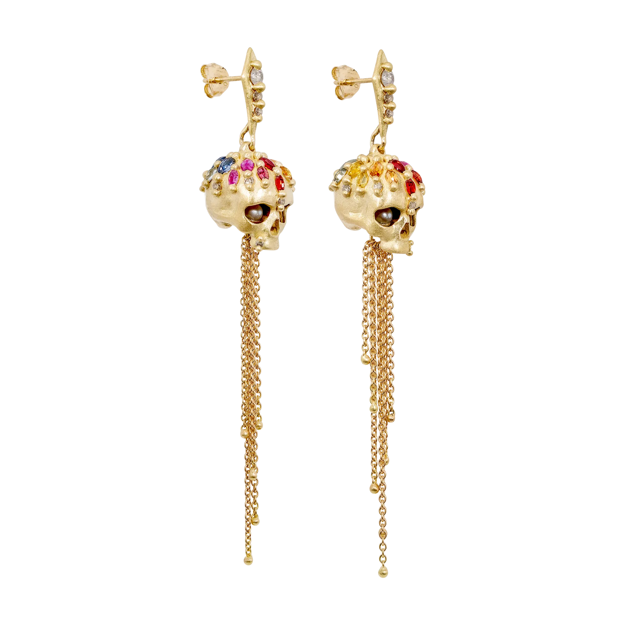 Rainbow Enchanted City Skull Drop Earrings - 11501