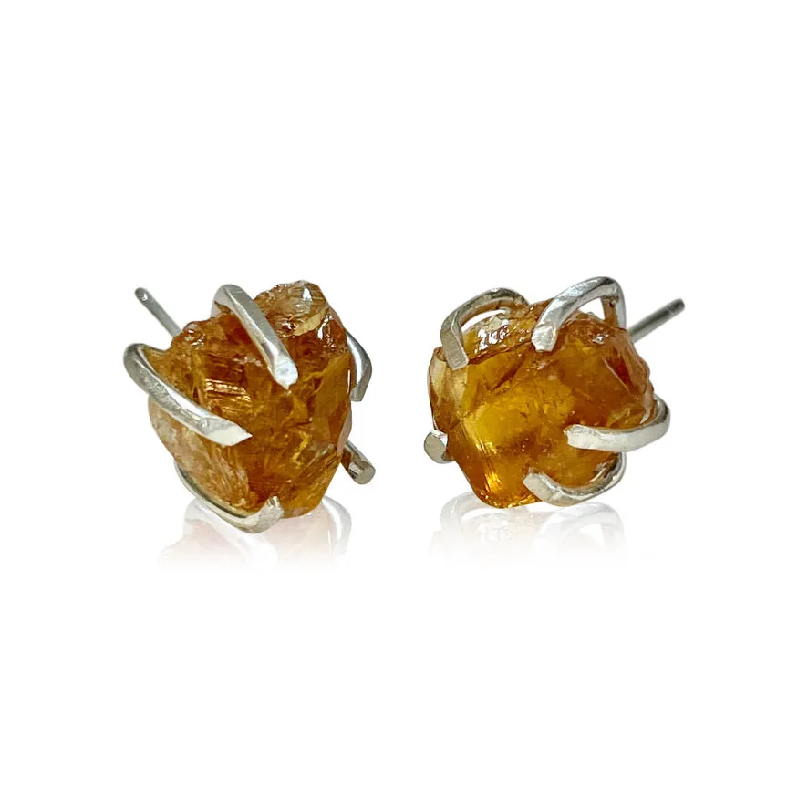 Raw-cut gem stud earrings