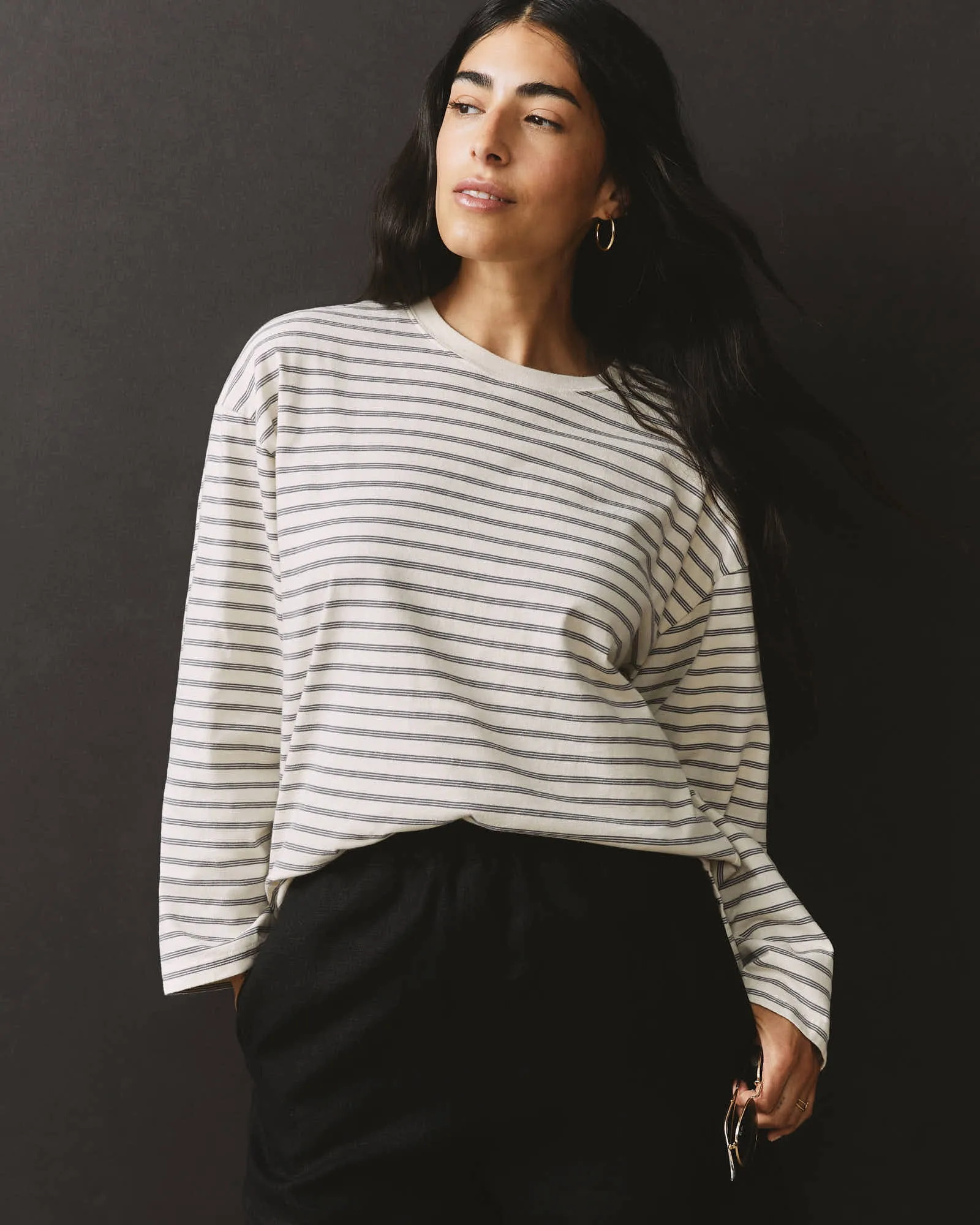 Relaxed Cotton Long Sleeve Striped - Flint Stone Stripe