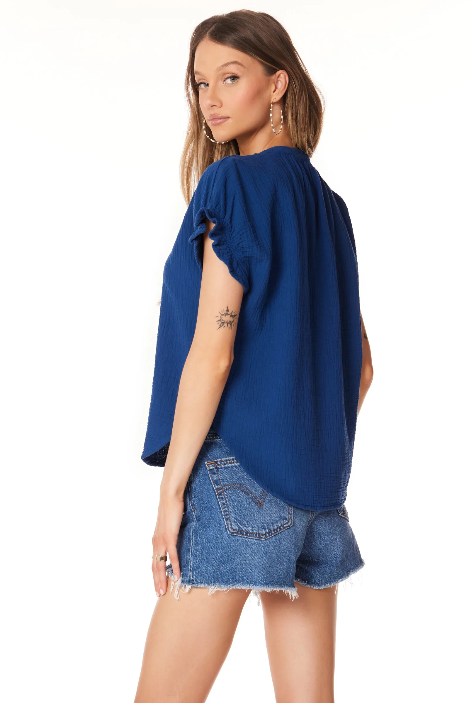 SHIRRED DOLMAN TOP