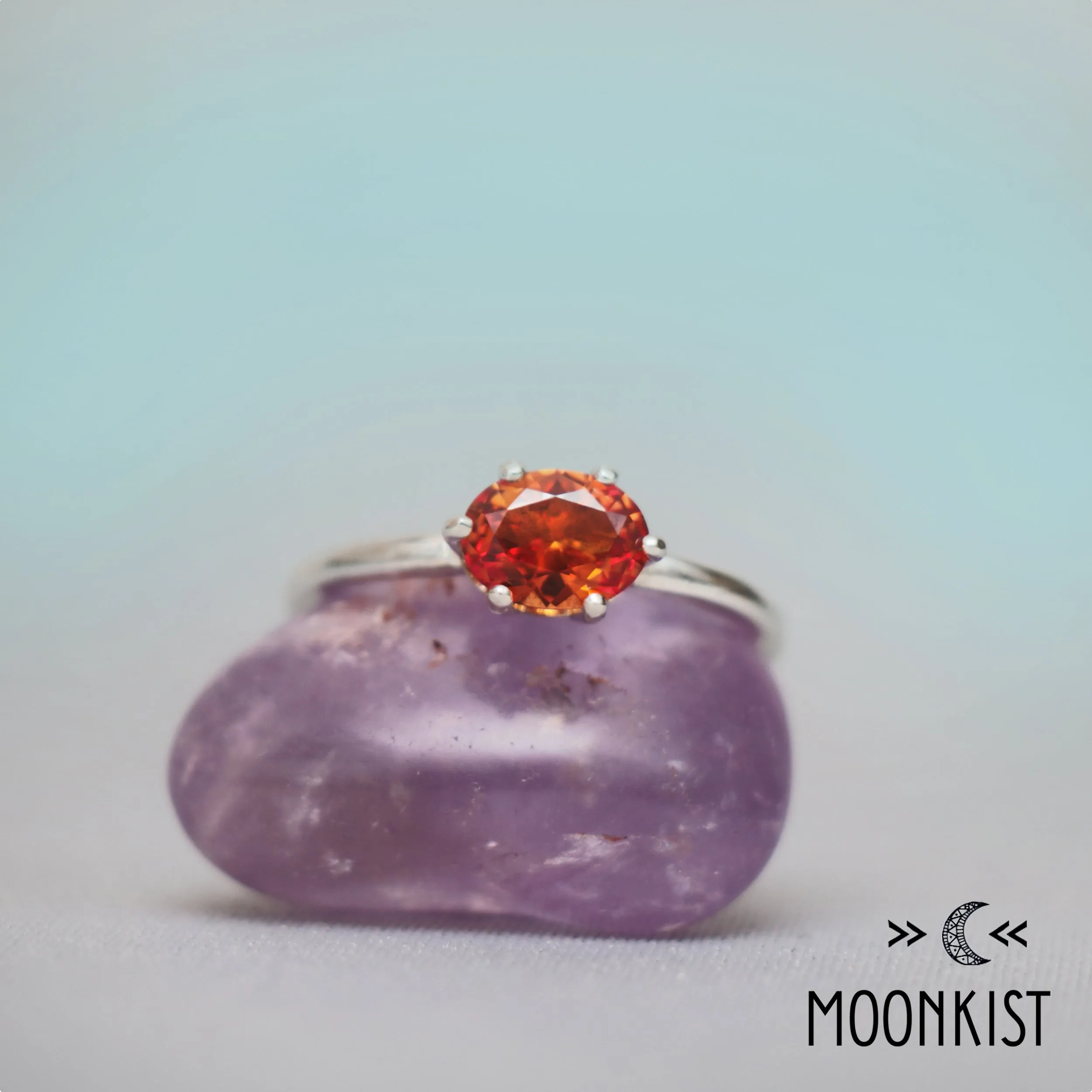 Silver Oval Orange Classic Solitaire Ring | Moonkist Designs