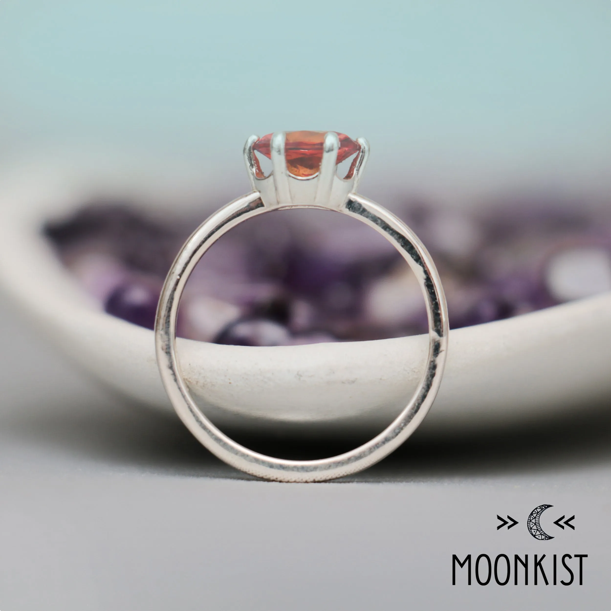 Silver Oval Orange Classic Solitaire Ring | Moonkist Designs