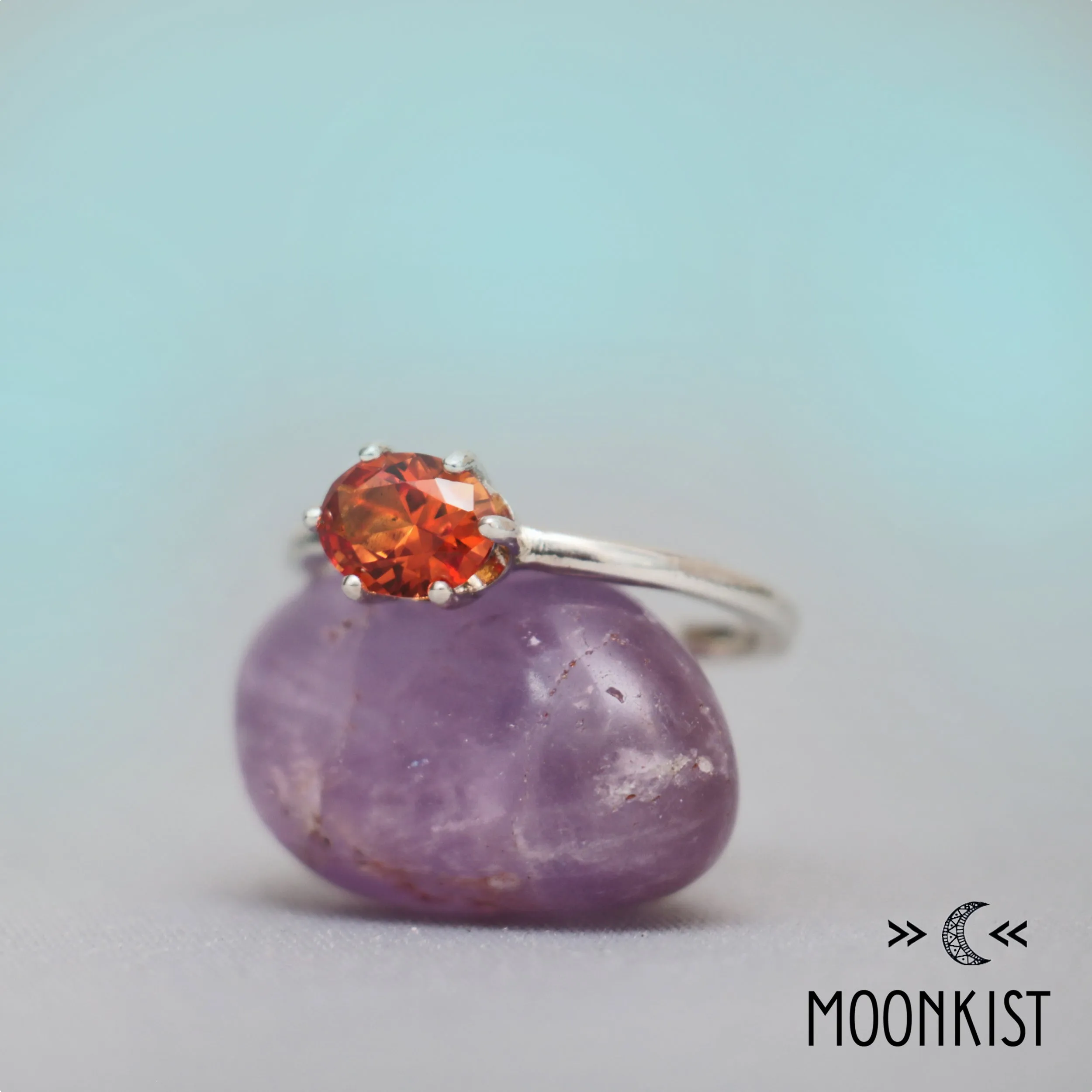 Silver Oval Orange Classic Solitaire Ring | Moonkist Designs