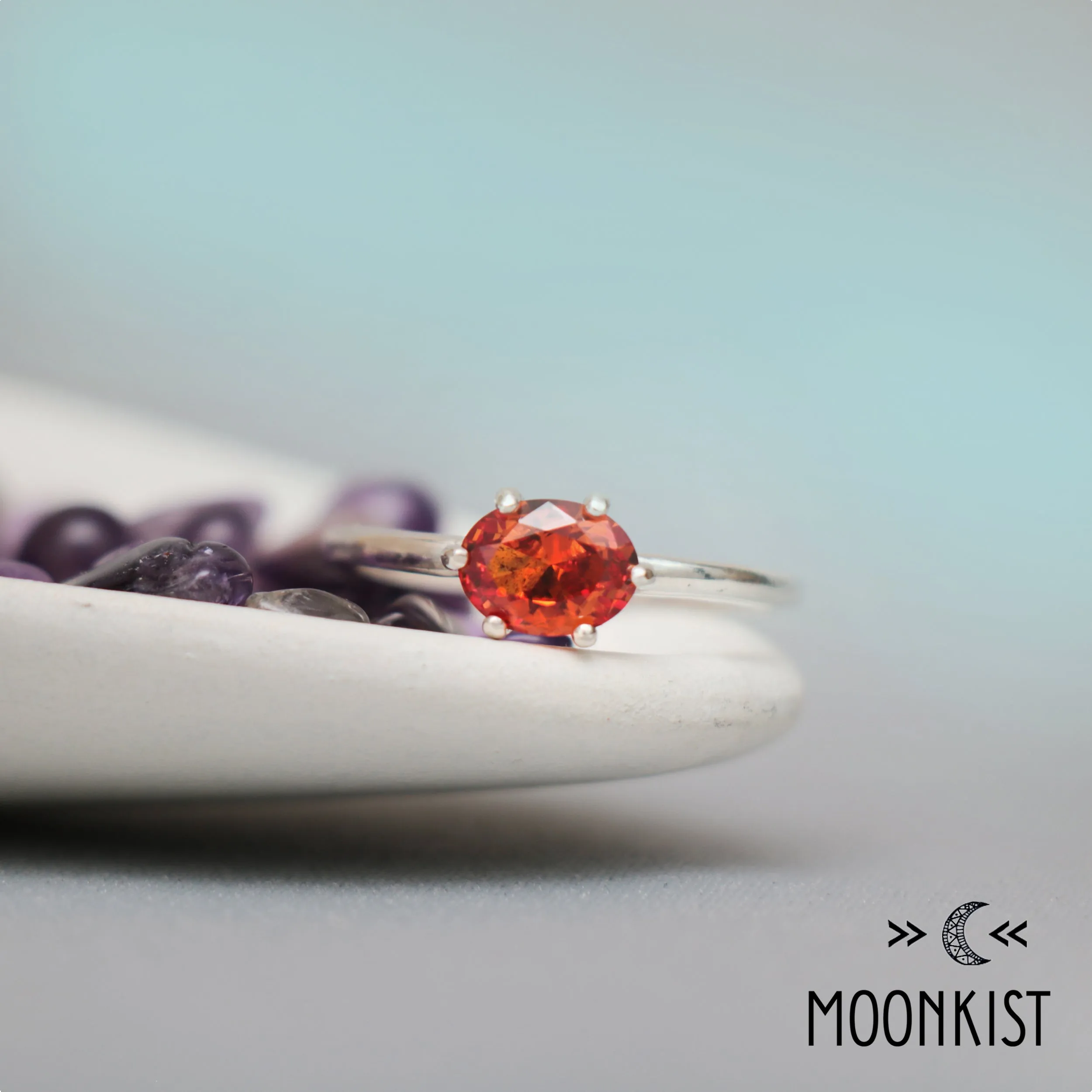 Silver Oval Orange Classic Solitaire Ring | Moonkist Designs