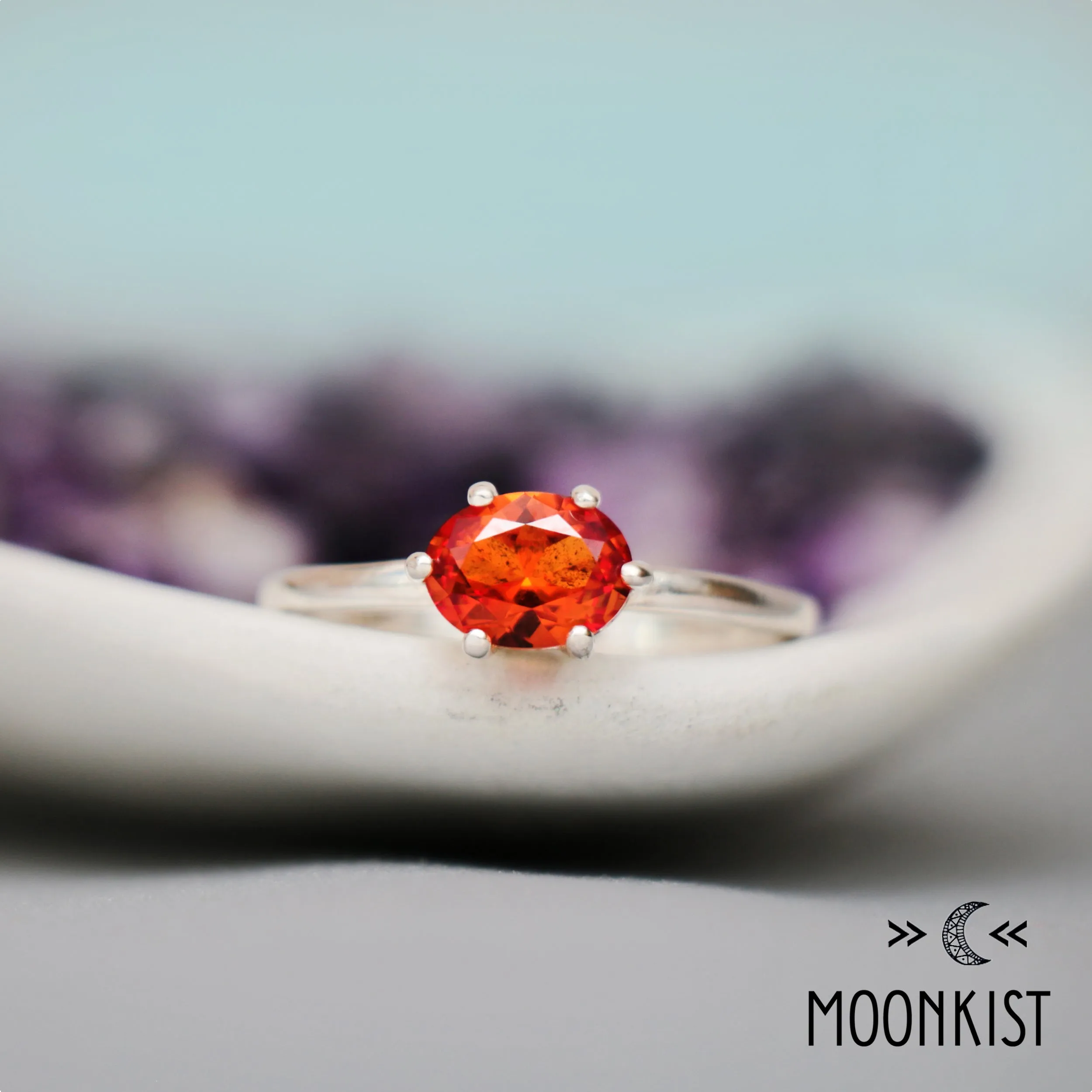 Silver Oval Orange Classic Solitaire Ring | Moonkist Designs