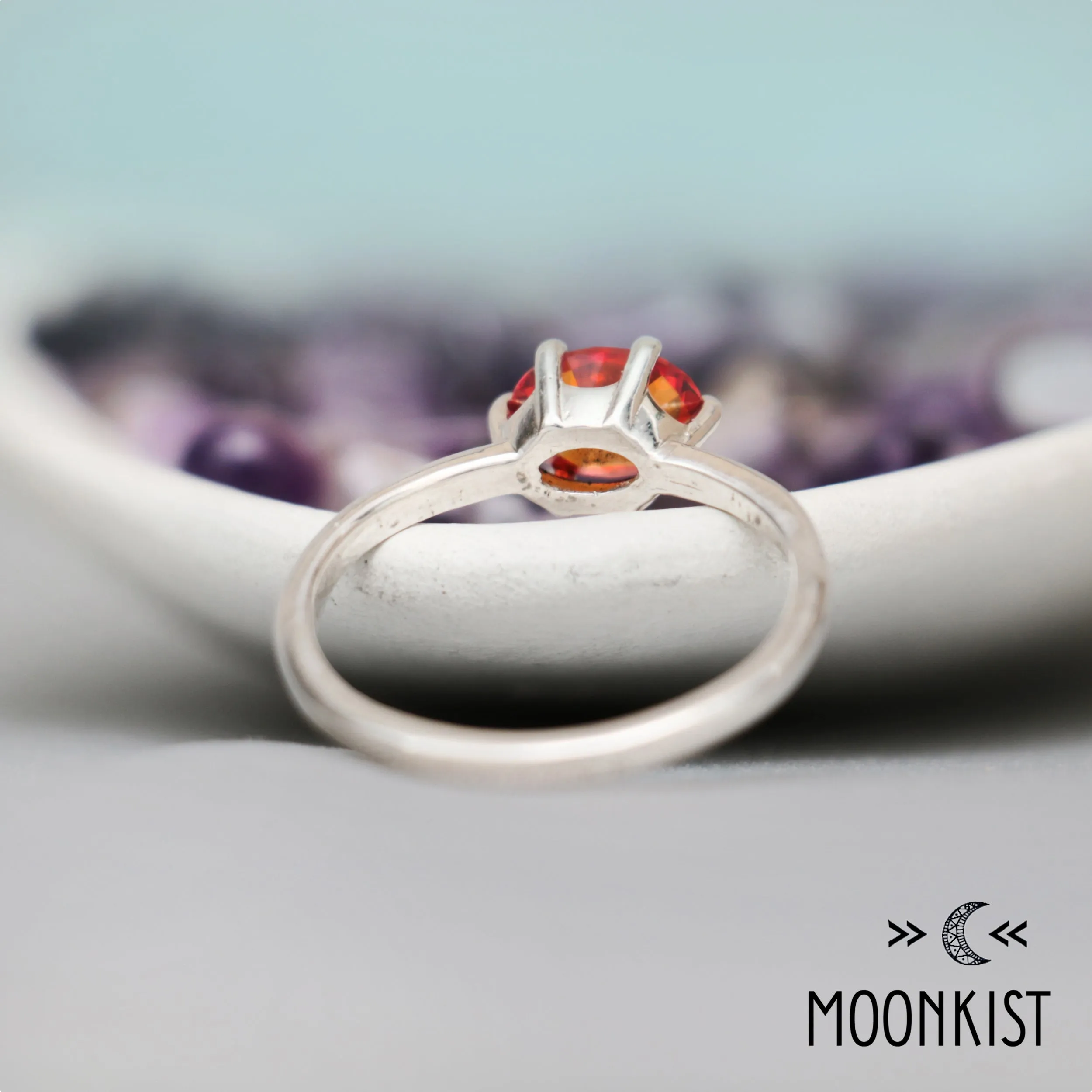 Silver Oval Orange Classic Solitaire Ring | Moonkist Designs