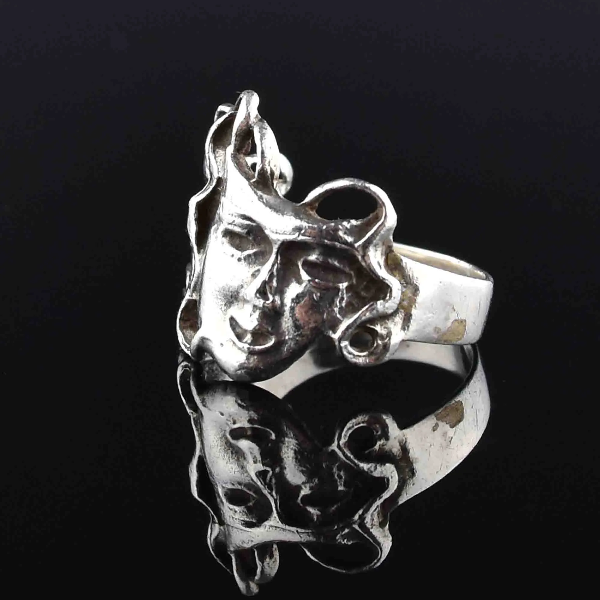 Sterling Silver Masquerade Mask Ring, Sz 8