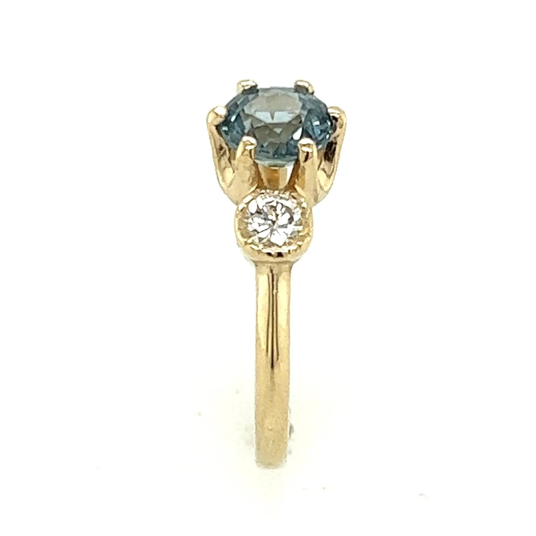 The Queen- Teal sapphire, reclaimed diamonds & 14k Yellow Gold