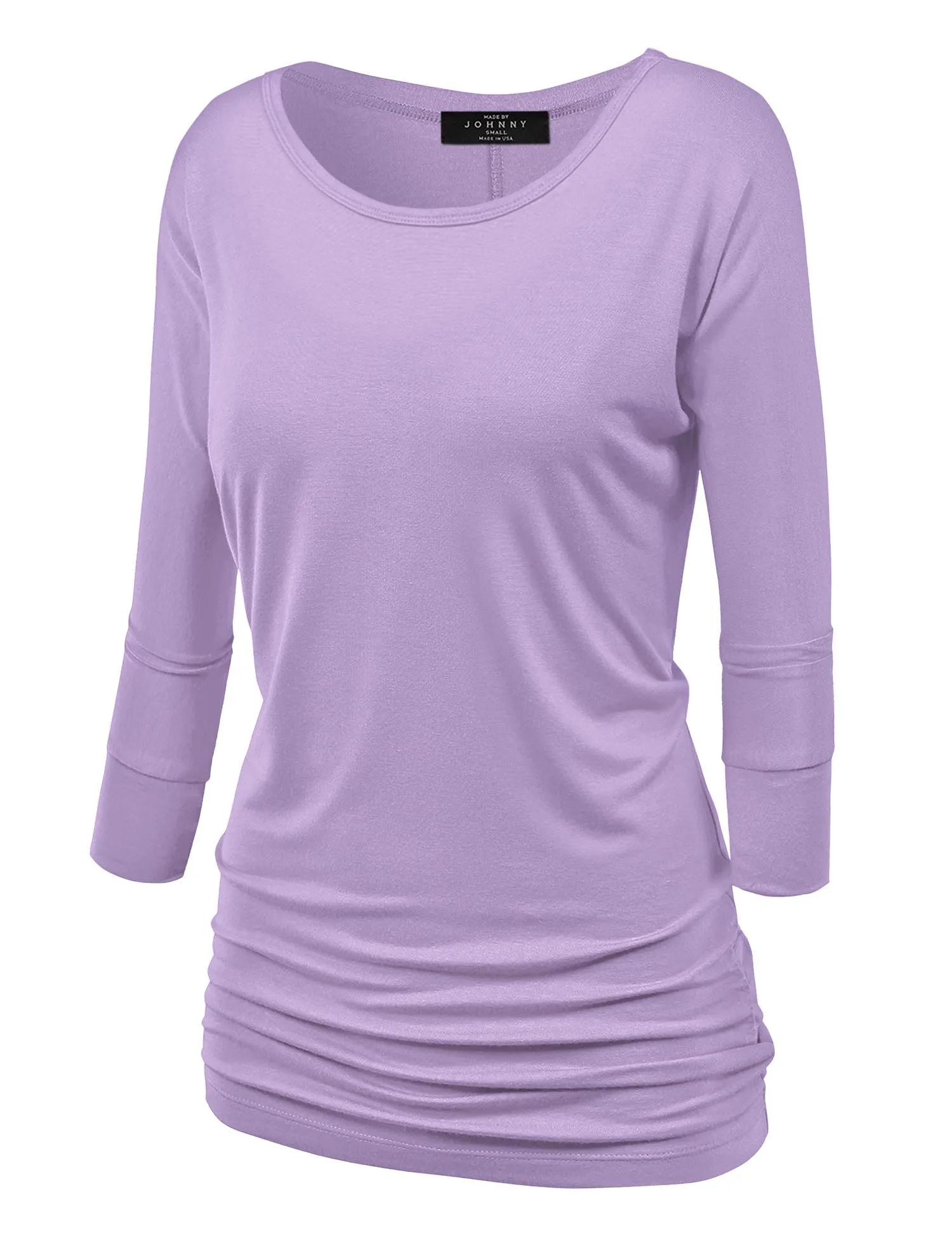 Women's Crew Neck 3/4 Sleeve Drape Dolman Top with Side Shirring