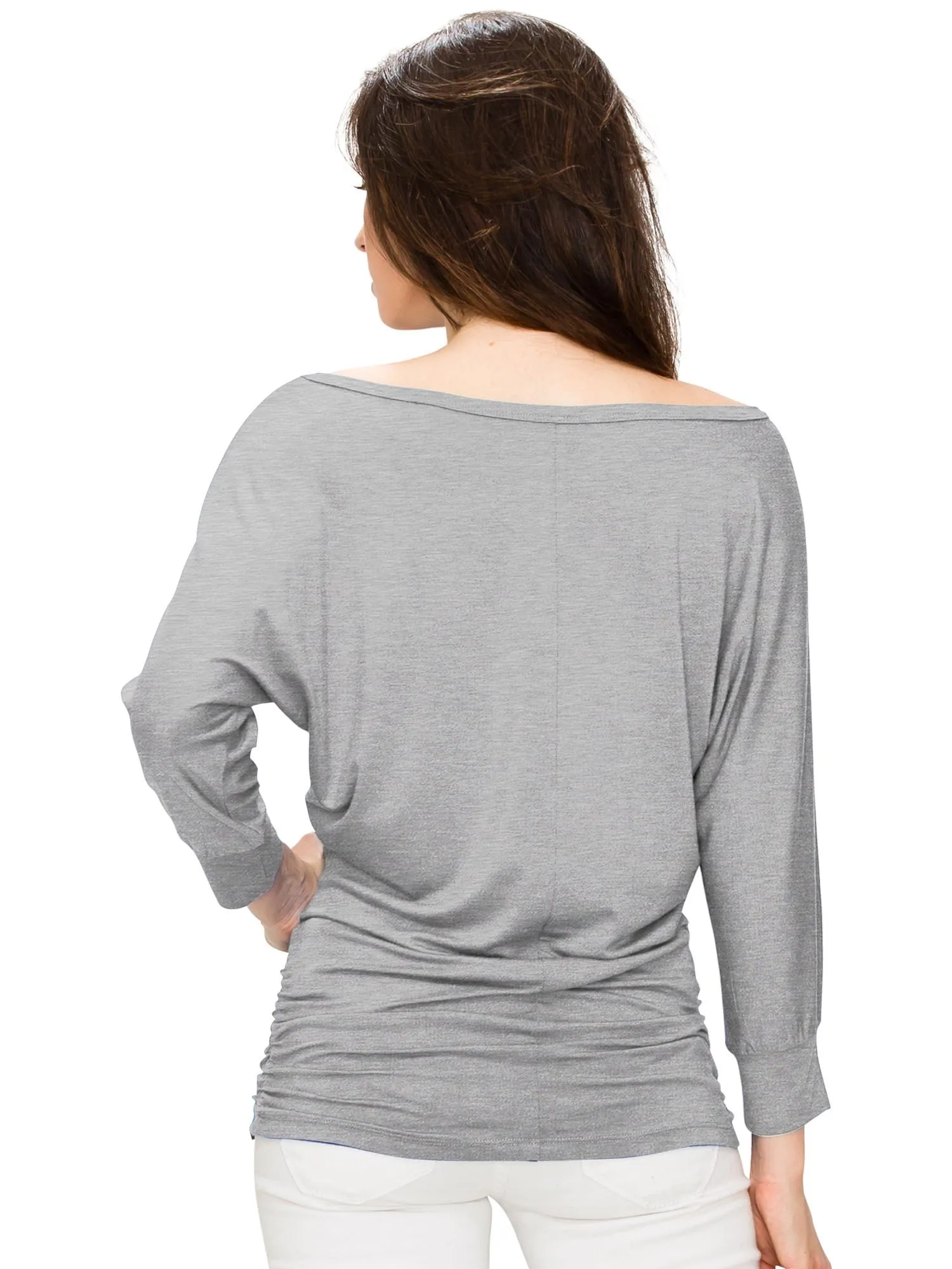 Women's Crew Neck 3/4 Sleeve Drape Dolman Top with Side Shirring