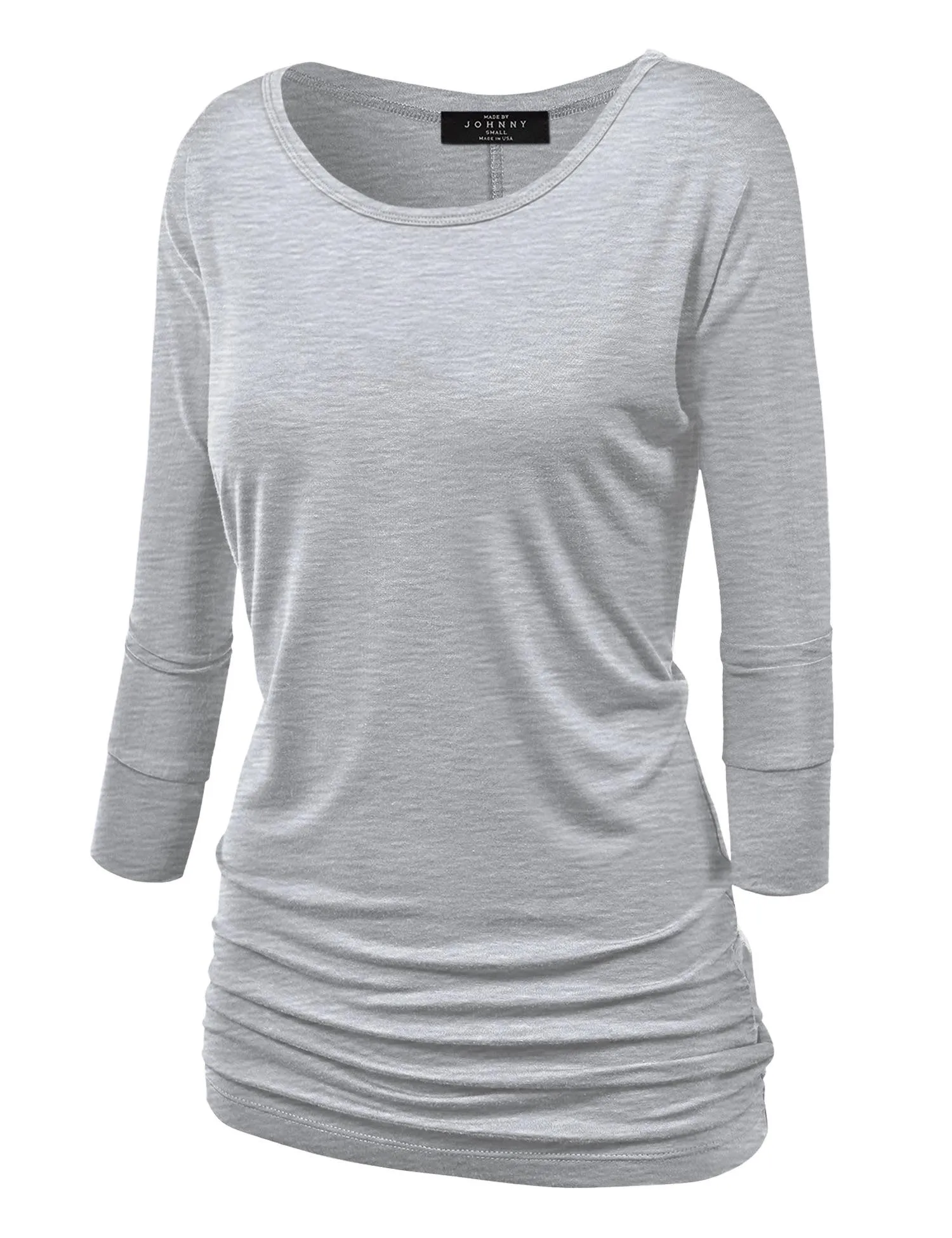 Women's Crew Neck 3/4 Sleeve Drape Dolman Top with Side Shirring