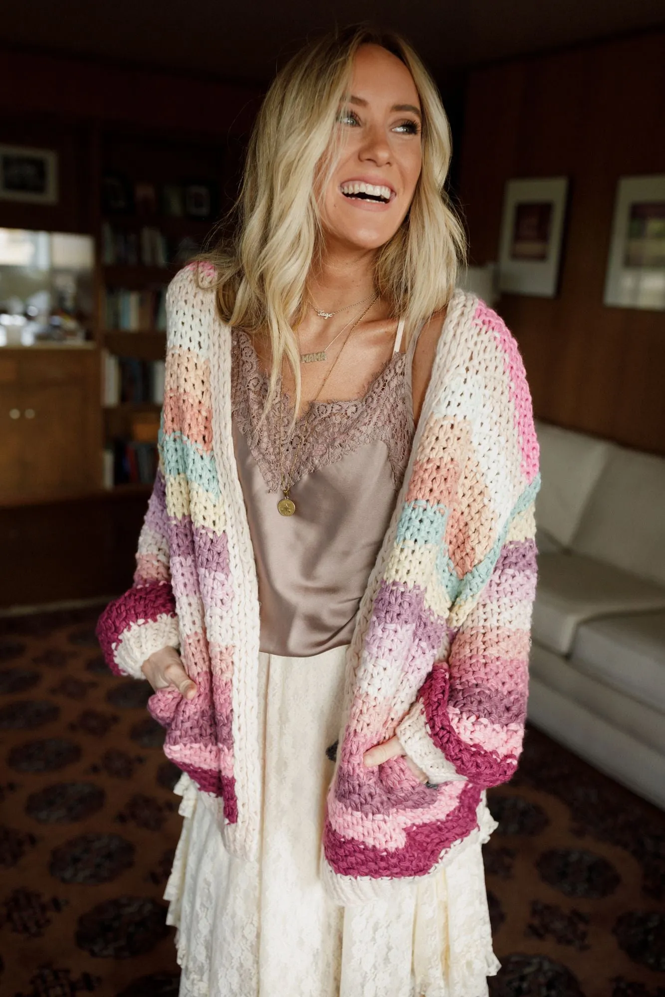 Wrapped up in Color Knit Cardigan - Pink Multi